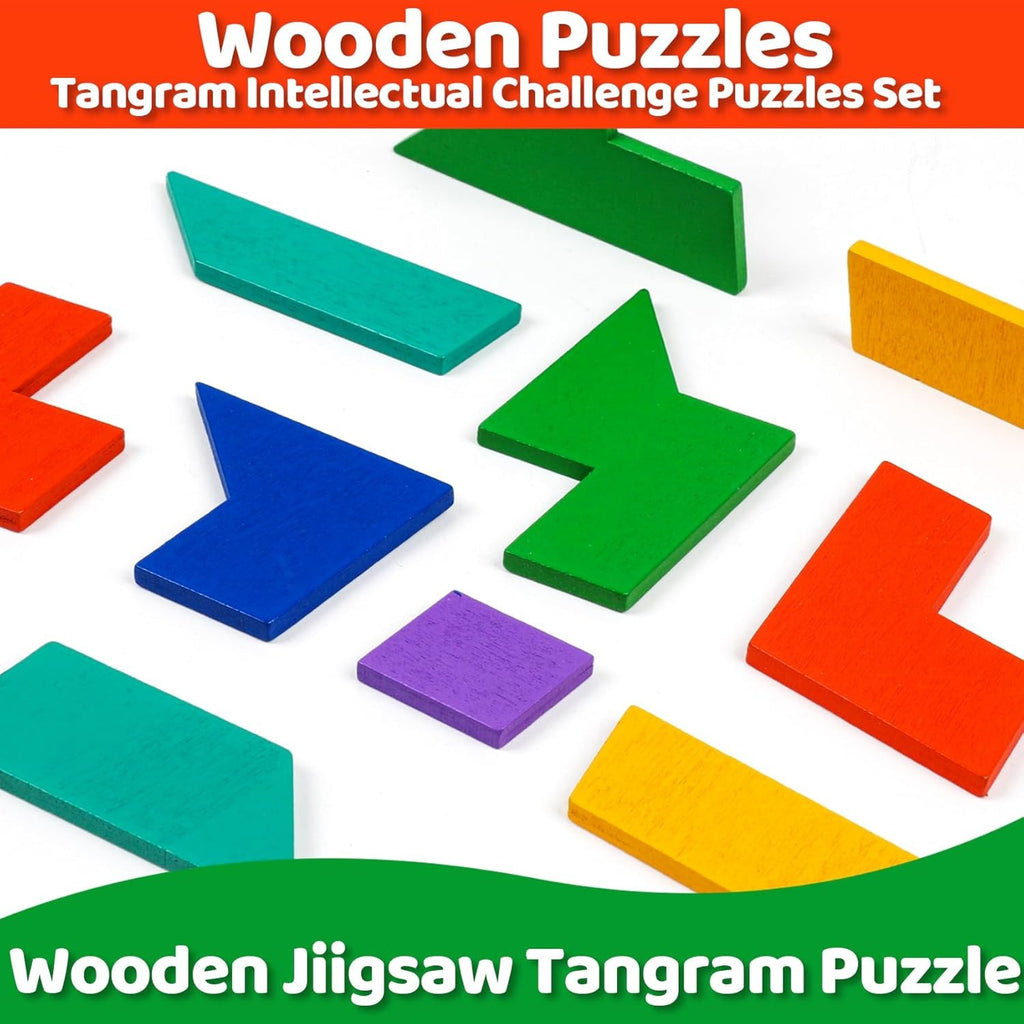 Wooden Puzzles Blocks Brain Teasers Logic Games for Classroom & Party Times,Jigsaw Puzzle Intelligence STEM Montessori Educatioanl IQ Toys Games for Kids Boys Girls Ages 3+
