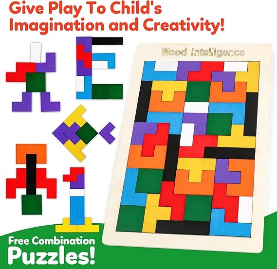 Wooden Puzzles Blocks Brain Teasers Logic Games for Classroom & Party Times,Jigsaw Puzzle Intelligence STEM Montessori Educatioanl IQ Toys Games for Kids Boys Girls Ages 3+