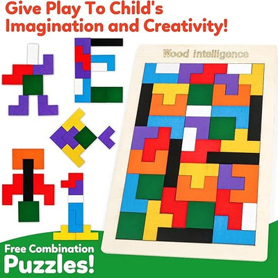 Wooden Puzzles Blocks Brain Teasers Logic Games for Classroom & Party Times,Jigsaw Puzzle Intelligence STEM Montessori Educatioanl IQ Toys Games for Kids Boys Girls Ages 3+